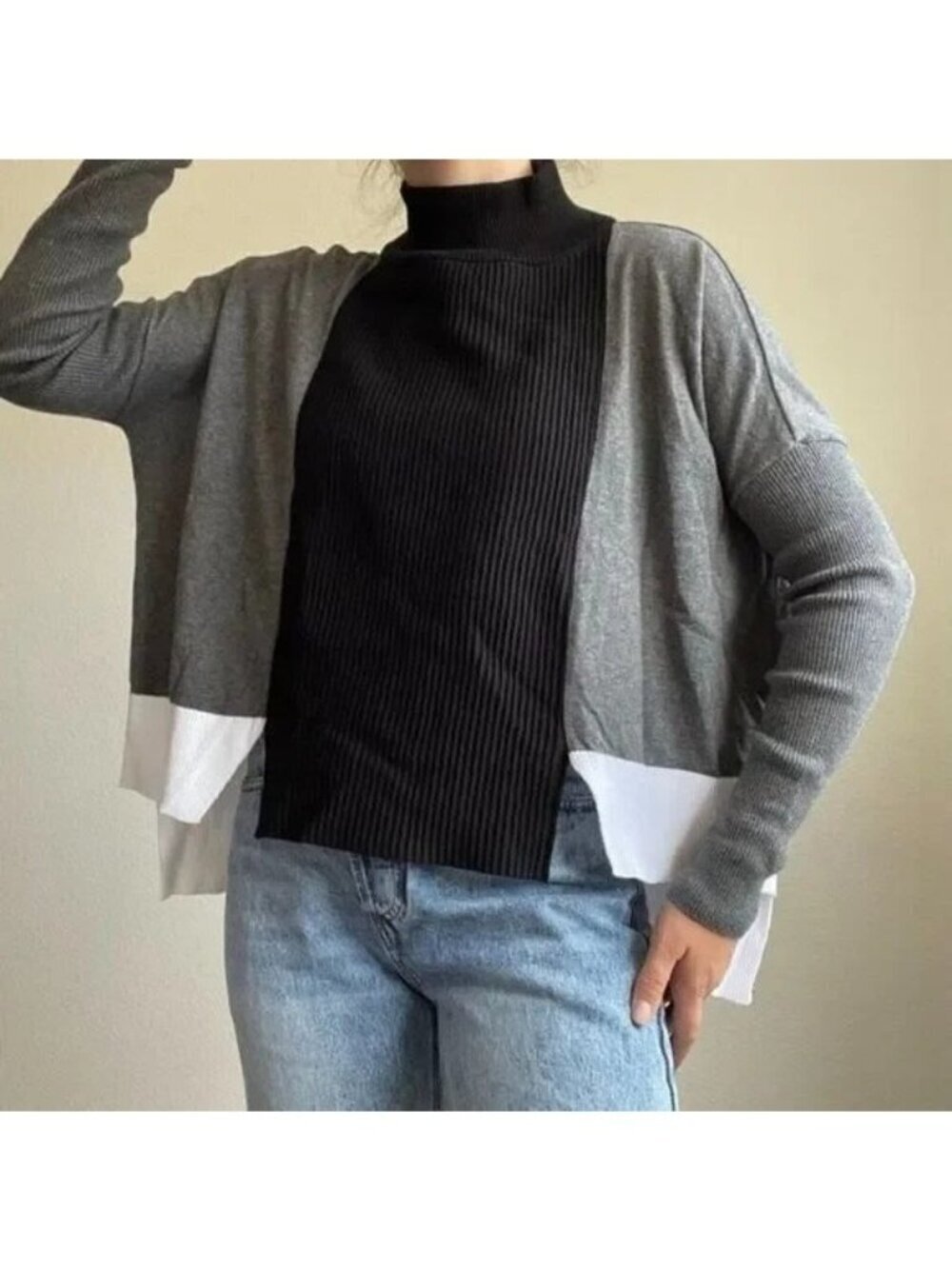 Planet By Lauren G Colorblock Oversized Turtleneck Sweater One Size Womens
